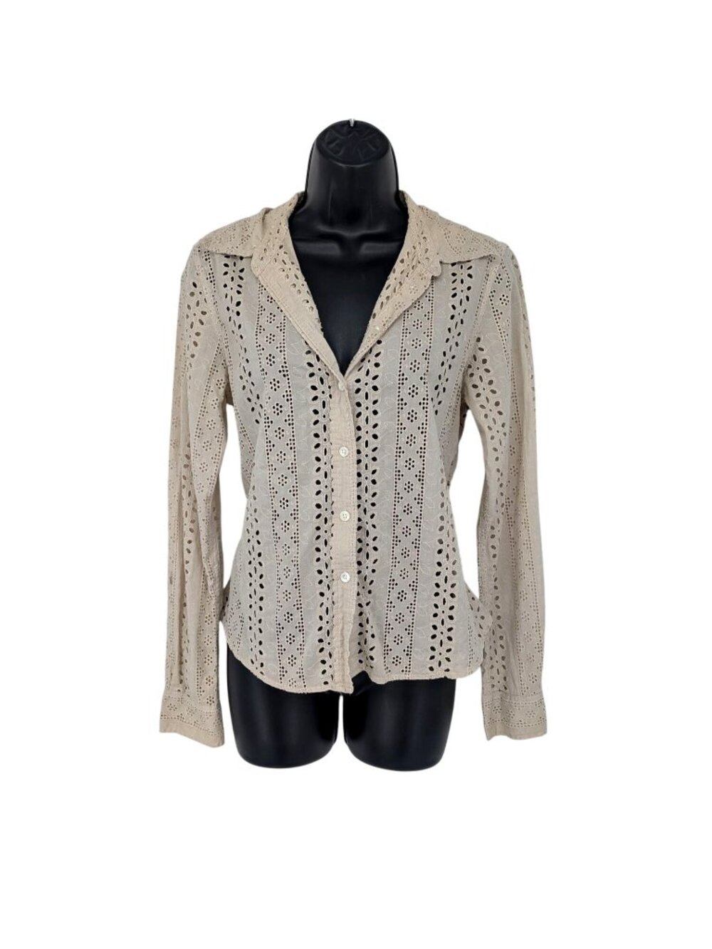Club Monaco Eyelet Lace Button Up Top Romantic Cottage Victorian Boho Y2K Large